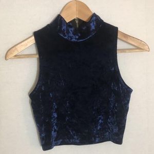 Crushed Velvet Blue Crop Top